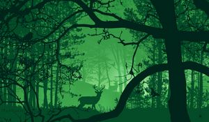 Preview wallpaper forest, deer, fog, animals, nature, art