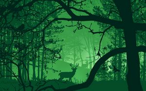 Preview wallpaper forest, deer, fog, animals, nature, art