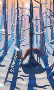 Preview wallpaper forest, deer, winter, nature, art