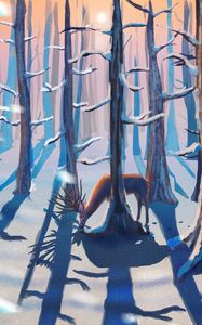 Preview wallpaper forest, deer, winter, nature, art
