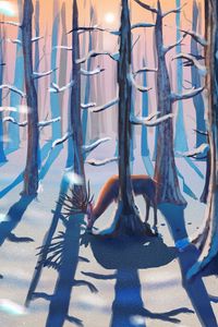 Preview wallpaper forest, deer, winter, nature, art