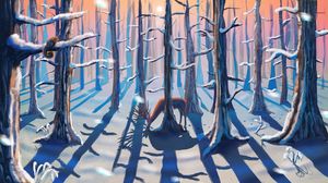 Preview wallpaper forest, deer, winter, nature, art