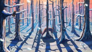 Preview wallpaper forest, deer, winter, nature, art