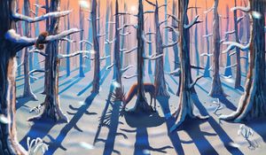 Preview wallpaper forest, deer, winter, nature, art