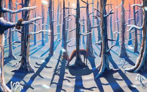 Preview wallpaper forest, deer, winter, nature, art