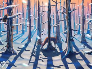 Preview wallpaper forest, deer, winter, nature, art