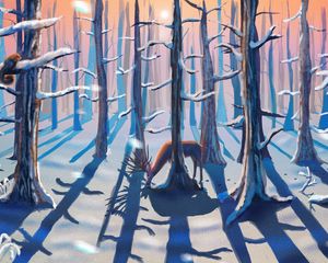 Preview wallpaper forest, deer, winter, nature, art