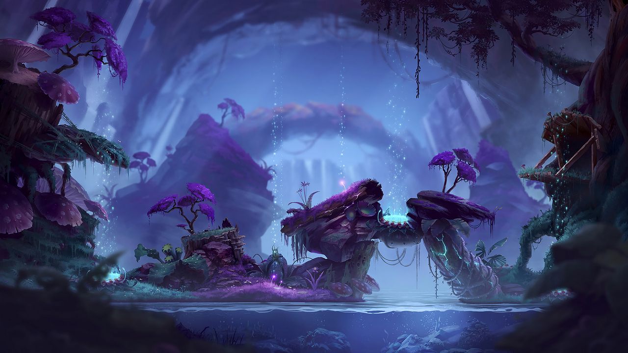 Wallpaper forest, fantasy, glow, water