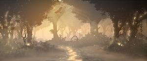 Preview wallpaper forest, fog, light, animals, wildlife, art