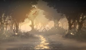 Preview wallpaper forest, fog, light, animals, wildlife, art