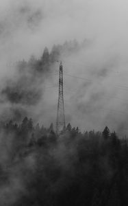 Preview wallpaper forest, fog, wires, trees, darkness