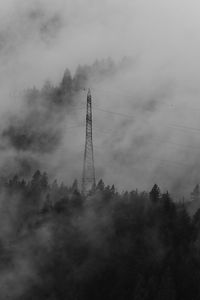 Preview wallpaper forest, fog, wires, trees, darkness