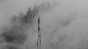 Preview wallpaper forest, fog, wires, trees, darkness