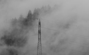 Preview wallpaper forest, fog, wires, trees, darkness