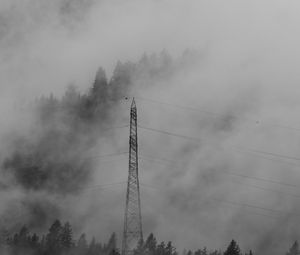 Preview wallpaper forest, fog, wires, trees, darkness