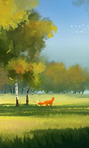 Preview wallpaper forest, fox, art, glade, trees