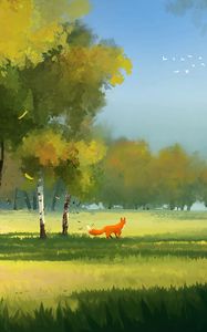 Preview wallpaper forest, fox, art, glade, trees