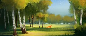 Preview wallpaper forest, fox, art, glade, trees