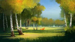 Preview wallpaper forest, fox, art, glade, trees