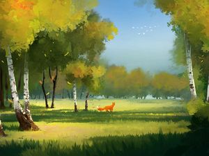 Preview wallpaper forest, fox, art, glade, trees