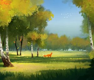 Preview wallpaper forest, fox, art, glade, trees