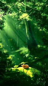 Preview wallpaper forest, fox, sunlight, nature, art