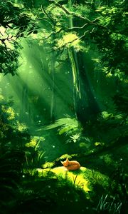 Preview wallpaper forest, fox, sunlight, nature, art