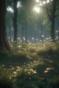 Preview wallpaper forest, grass, trees, light, nature