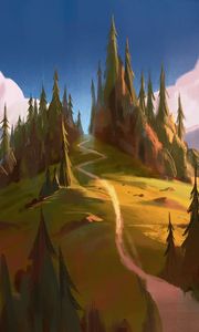 Preview wallpaper forest, hill, path, trees, canvas, art