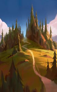 Preview wallpaper forest, hill, path, trees, canvas, art