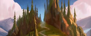 Preview wallpaper forest, hill, path, trees, canvas, art