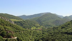 Preview wallpaper forest, hills, trees, sky, nature
