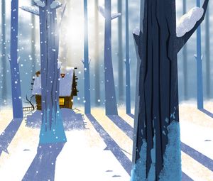 Preview wallpaper forest, house, snow, winter, art