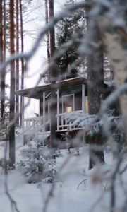 Preview wallpaper forest, house, trees, snow, winter, nature