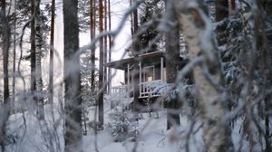 Preview wallpaper forest, house, trees, snow, winter, nature