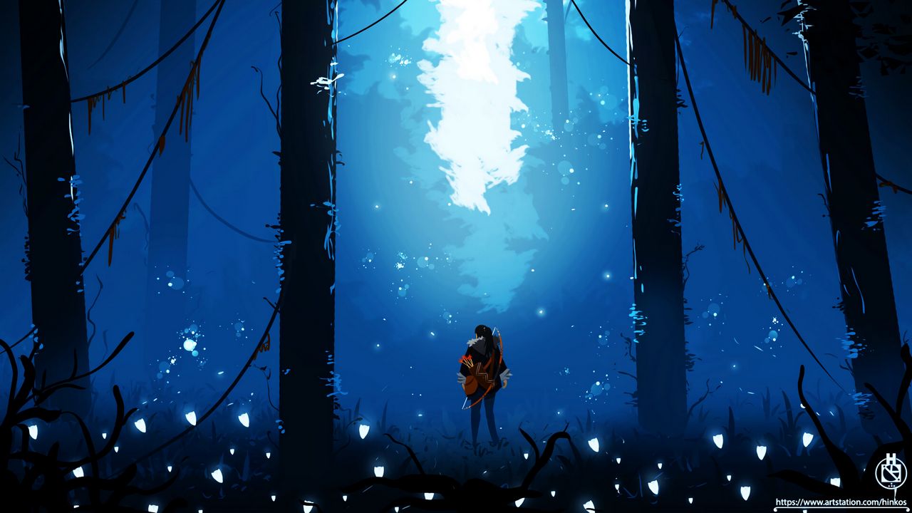 Wallpaper forest, hunter, art, trees, glow