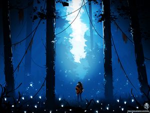 Preview wallpaper forest, hunter, art, trees, glow