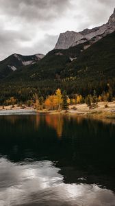 Preview wallpaper forest, lake, autumn, rock