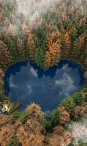 Preview wallpaper forest, lake, boat, heart