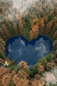 Preview wallpaper forest, lake, boat, heart