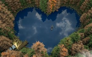Preview wallpaper forest, lake, boat, heart
