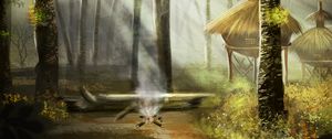 Preview wallpaper forest, lake, fire, nature, art