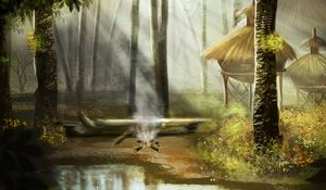 Preview wallpaper forest, lake, fire, nature, art