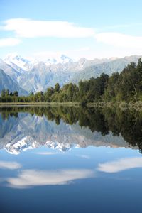 Preview wallpaper forest, lake, mountains, sky, landscape