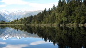 Preview wallpaper forest, lake, mountains, sky, landscape
