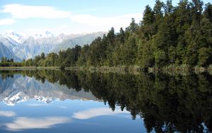 Preview wallpaper forest, lake, mountains, sky, landscape