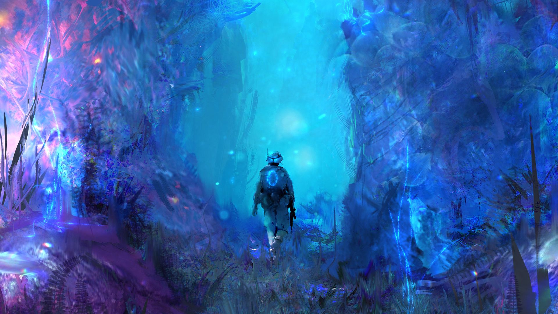 Download wallpaper 1920x1080 forest, man, art, neon full hd, hdtv, fhd,  1080p hd background