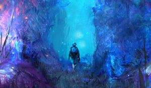 Preview wallpaper forest, man, art, neon