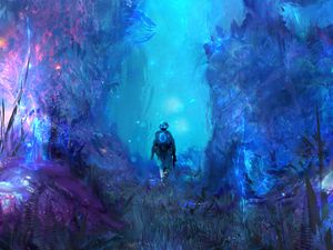 Preview wallpaper forest, man, art, neon