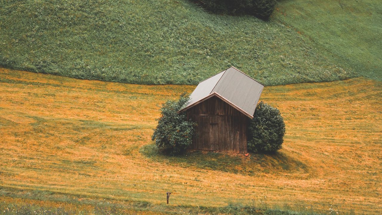 Wallpaper forest, mountains, house, landscape